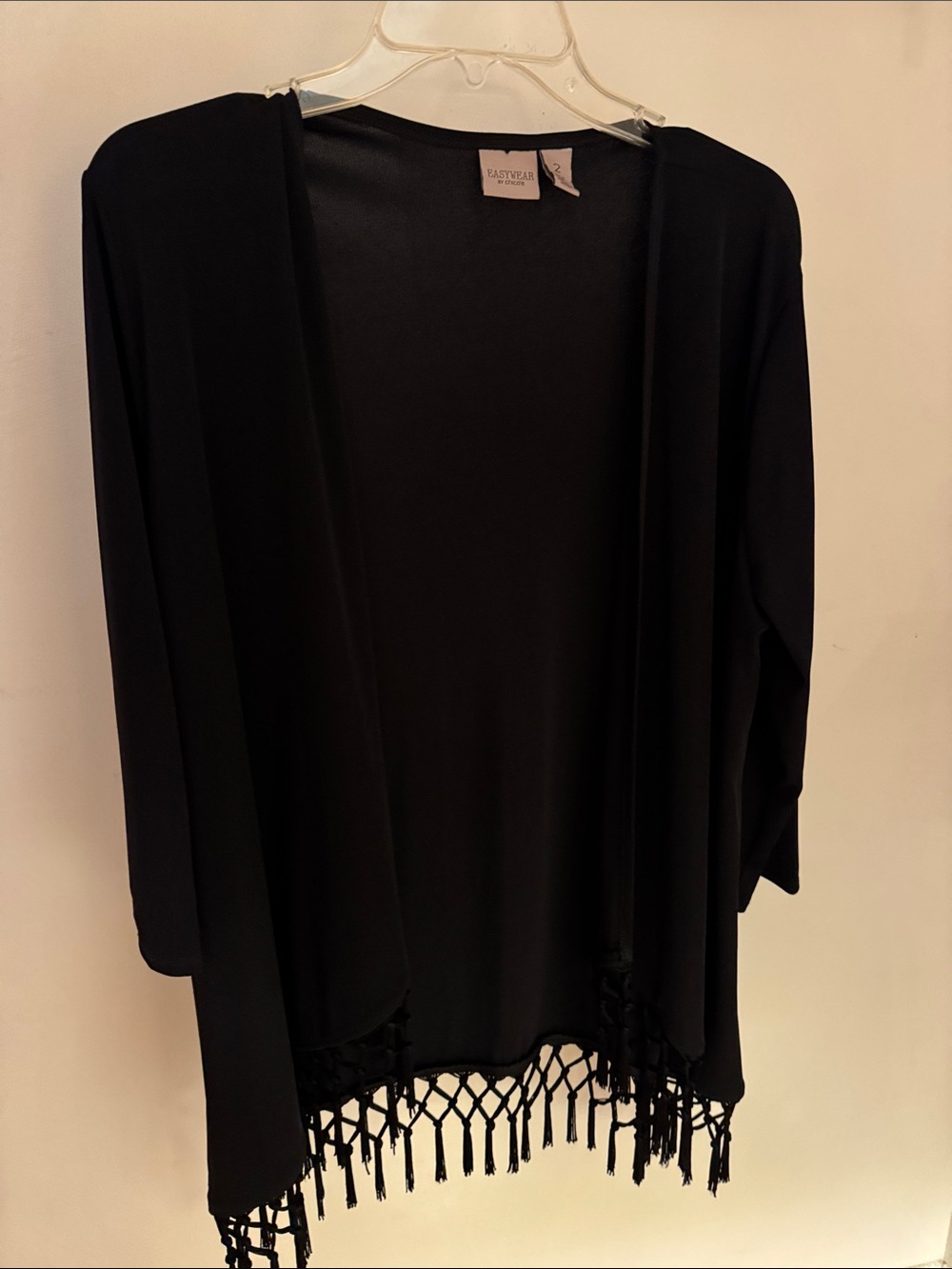Chico's Black Open-Front Fringe Cardigan